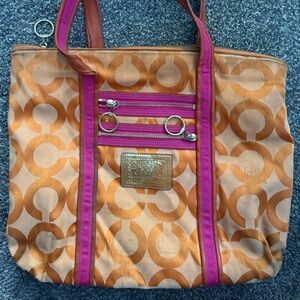 Coach Orange and Pink Patterned Tote